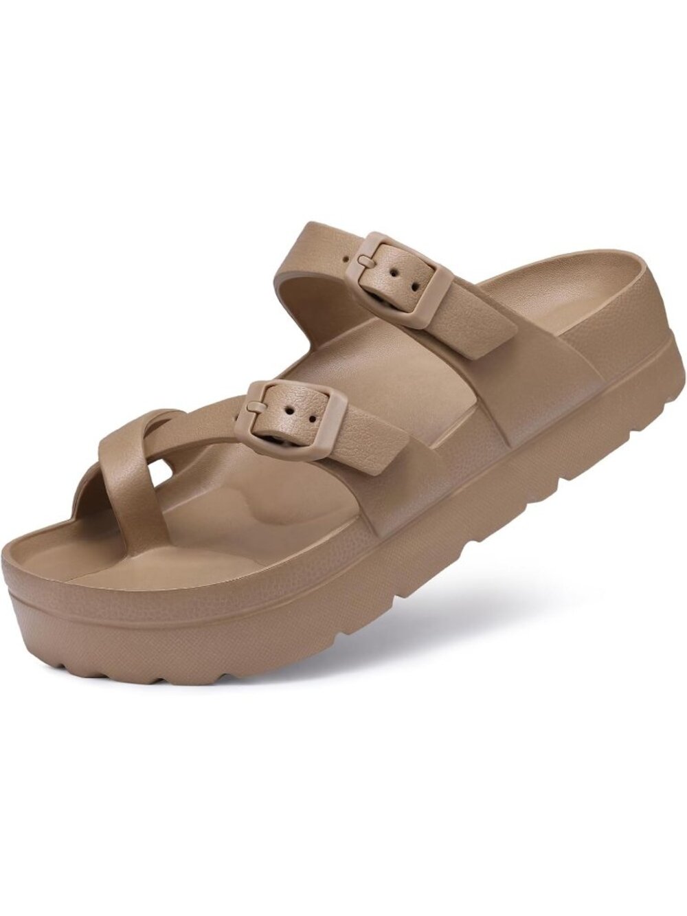 Women's Brown Platform Sandals Arch Support Comfortable Foam Cushioning Slides